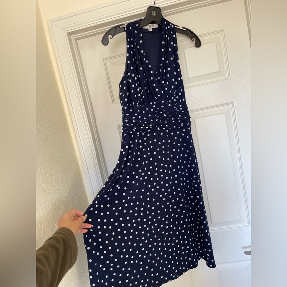 Evan Picone Navy Blue Polka Dot Halter Swing Dress GUC - Picture 3 of 5